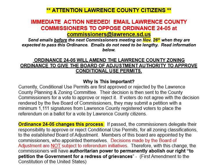 Lawrence County Commissioners make move to remove right for citizens to bring referendum initiatives on Conditional Use Permits